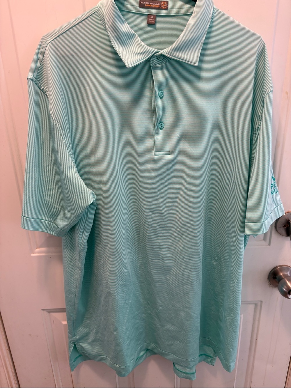 Peter Millar Summer Comfort Green and white striped Golf Polo Shirt